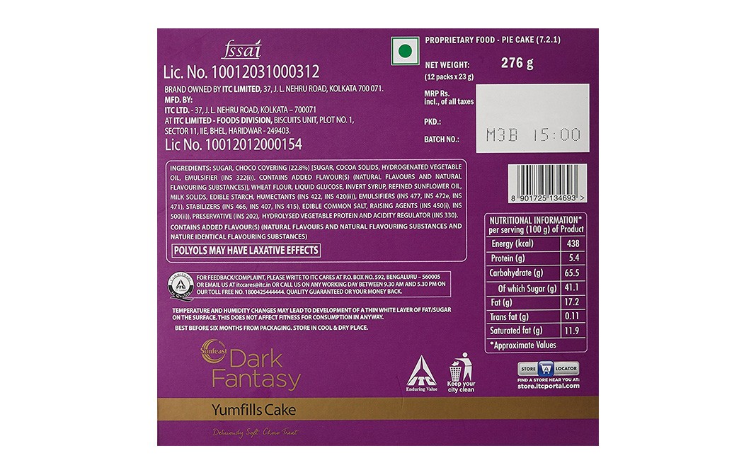 Sunfeast Dark Fantasy Yumfills Cake   Box  276 grams
